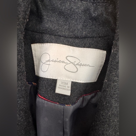 jessica simpson XS wool long black coat oversized collar fully lined - Picture 14 of 17